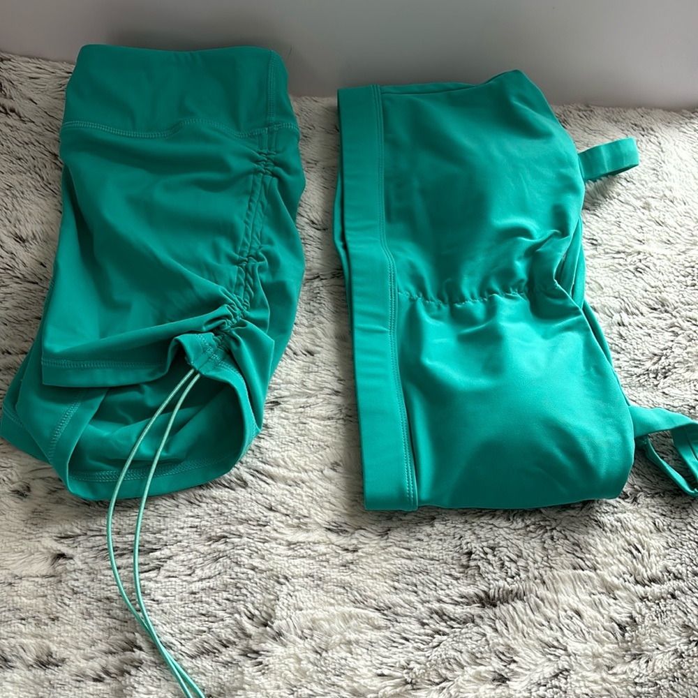 Workout Set for Women 2 Piece Crossover High Waist Booty Shorts and Sports Bra